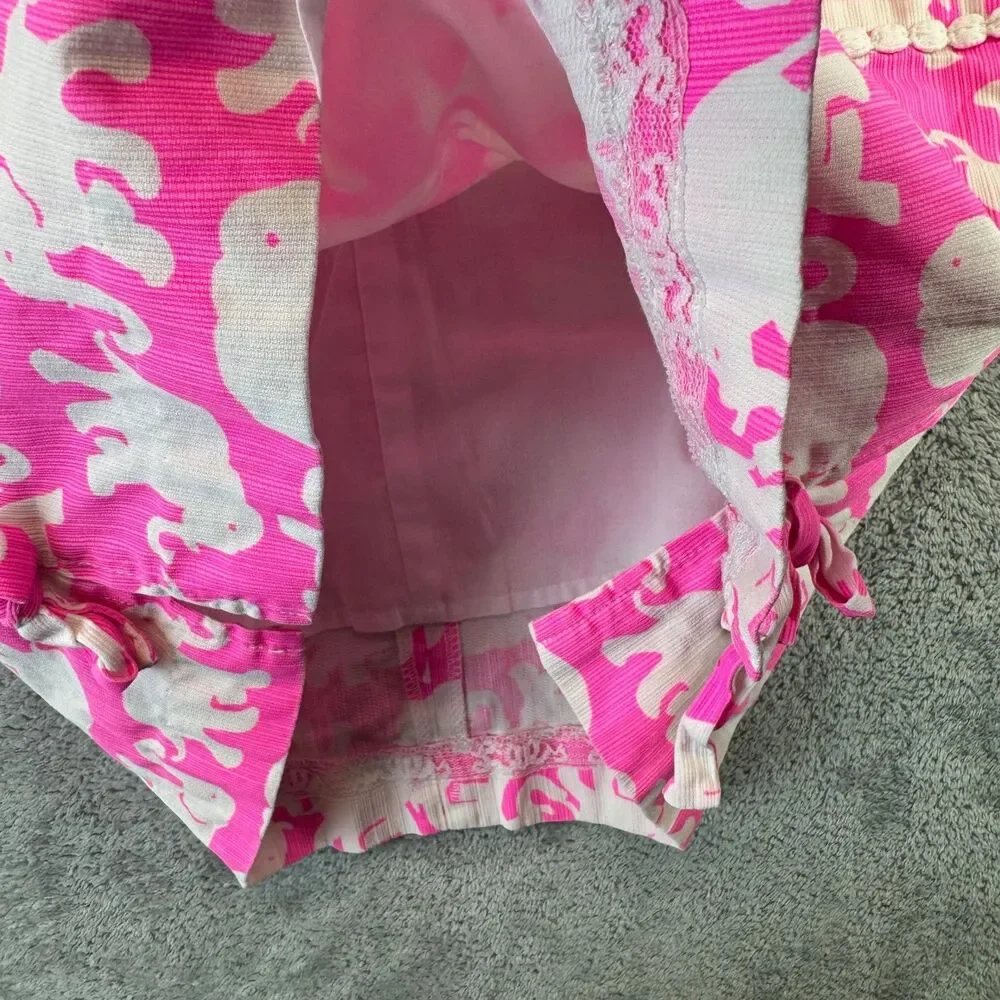 Lilly Pulitzer Dress Girls 8 Pink Tusk in Sun Elephant Lace Shift Hem Bow Preppy